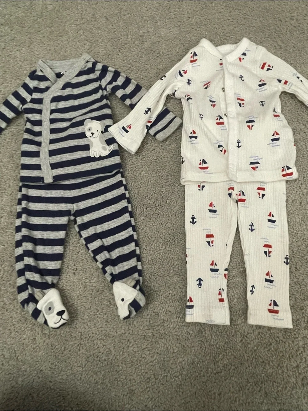 Unbranded Navy Stripe & White Sailboat Baby One-Piece Set